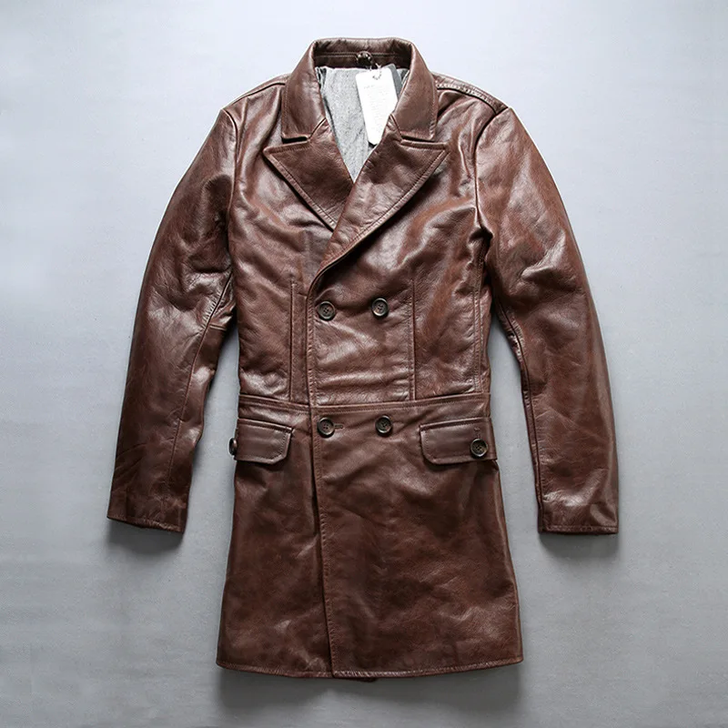 

Coat Men Leather Long Business Leather Windbreaker Men's Long Men Clothing Skin Genuine Leather Men Jacket