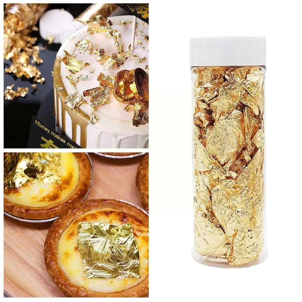 

1pc Edible Grade Genuine Gold Leaf/silver Leaf Flakes Cake Decorative Supplies 2g Chef Art Decorating Chocolates Gold Dishe W5g9