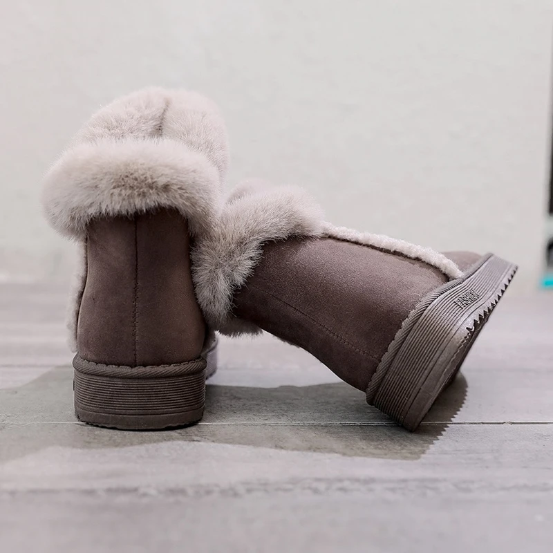 Winter New Women Suede Plush Lining Ankle Fur Snow Boots Flat With Black/Brown Emu Boots Fashion Cotton Shoes
