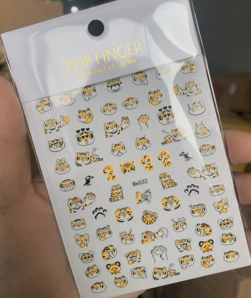 

Cute Tiger 3D Nails Stickers Cartoon New Year Money Design Sliders on Nail Charm Manicure Adhesive Decal Nails Accessories