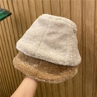 4 colors fluffy plush bucket hats women solid foldable fishing caps autumn winter outdoors warm windproof hat fashion 56 58cm
