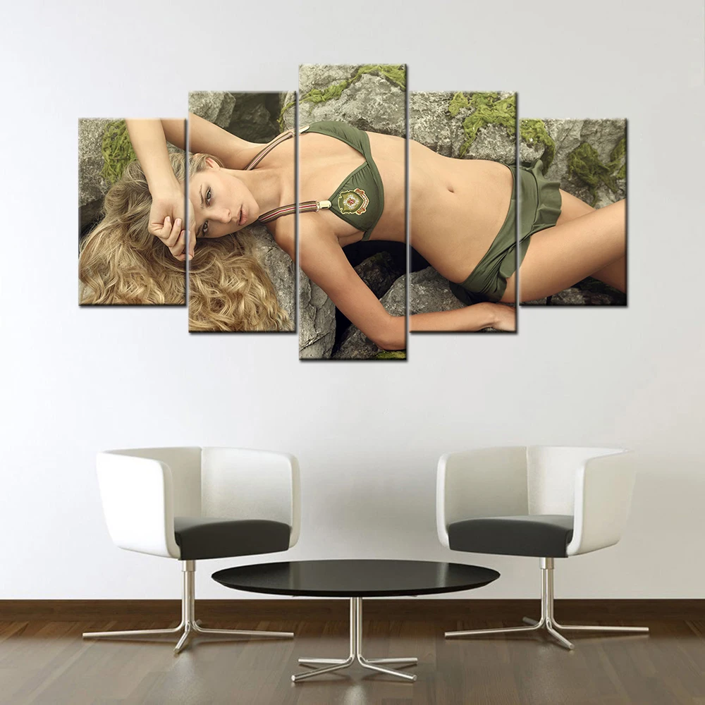 

Art Framework 5 Pieces Canvas Prints Posters Beautiful Blonde Girl Home Decor For Living Room Modular