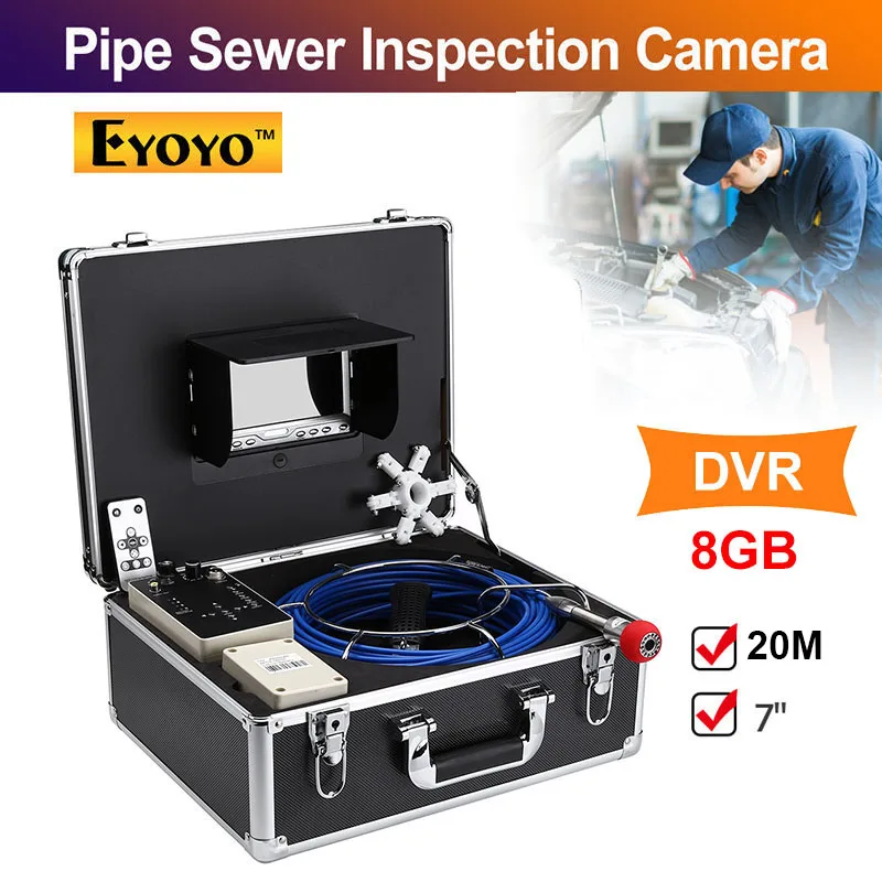 Eyoyo 7 дюймов 20 м DVR 8 Гб Камера для осмотра трубопровода канализации водопроводная