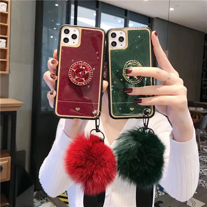 Чехол со стразами и ремешком в виде шара для iPhone 11 Pro Max силиконовый мягкий чехол 6