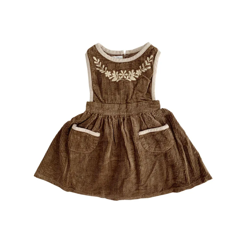 Платье для маленьких девочек осеннее платье без рукавов с цветочной вышивкой