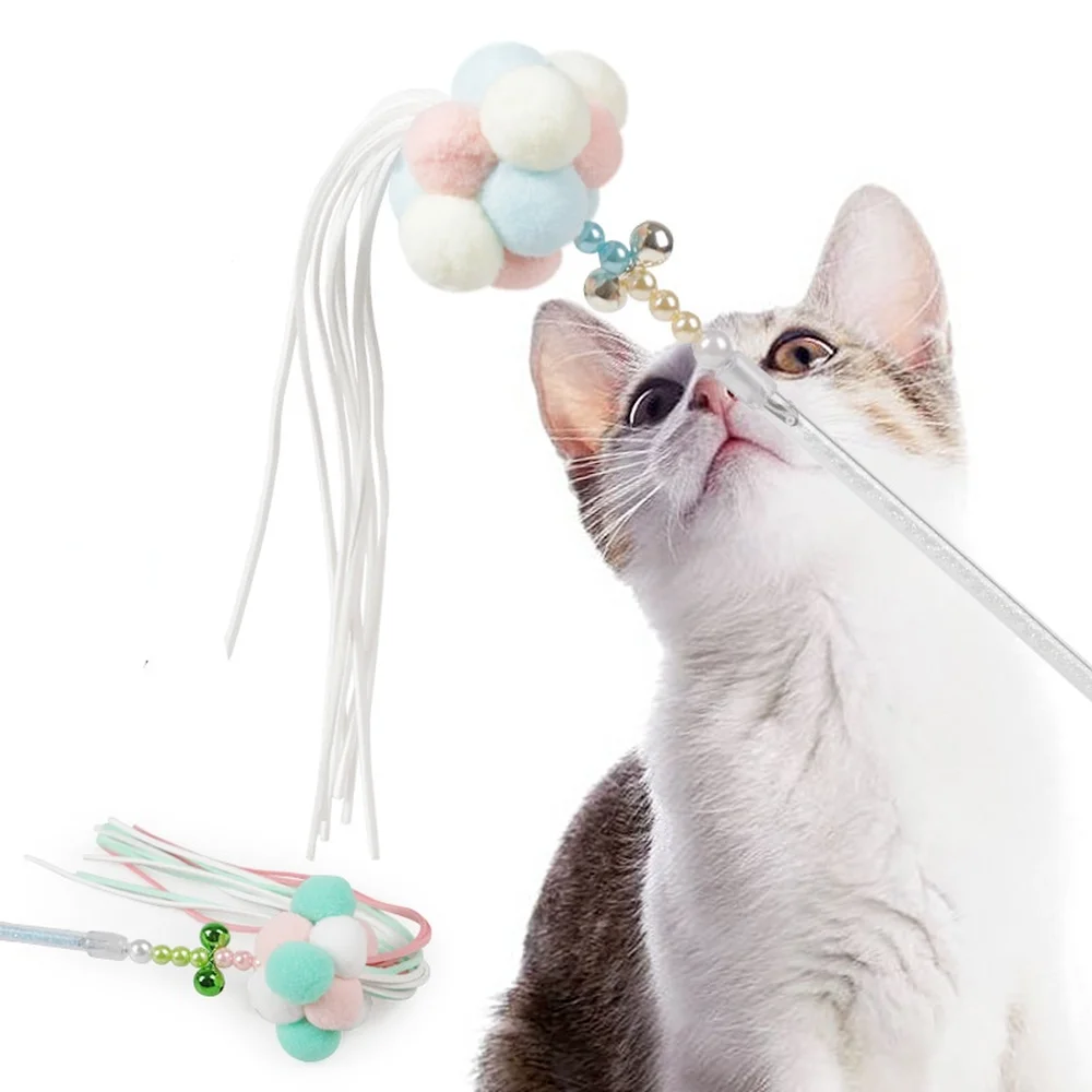 Интерактивная игрушка для кошек с пером, эластичная вращающаяся Дразнилка для домашних животных, палочка цветной жезл, интеллектуальная иг...
