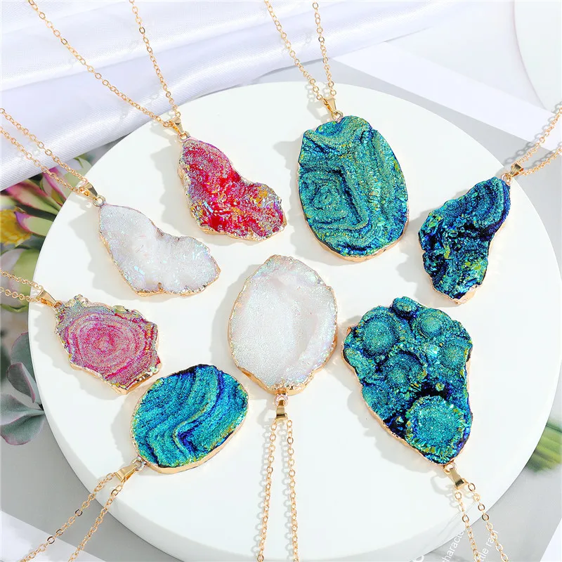 

Shiny Irregular Natural Agates Stone Necklace For Women Resin New Unique Design Sweater Clavicle Chain Wedding Party Jewelry