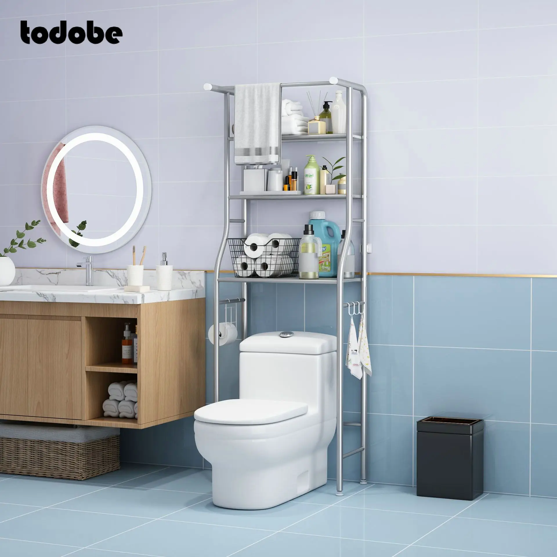 

Over The Rack Metal Toilet Cabinet Kitchen Washing Machine Rack Multifunctional Storage Holder Space-saving Shelf Organizer