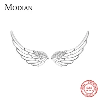 modian real 100 925 sterling silver wings clear zircon fashion stud earrings for women charm tiny sterling silver jewelry