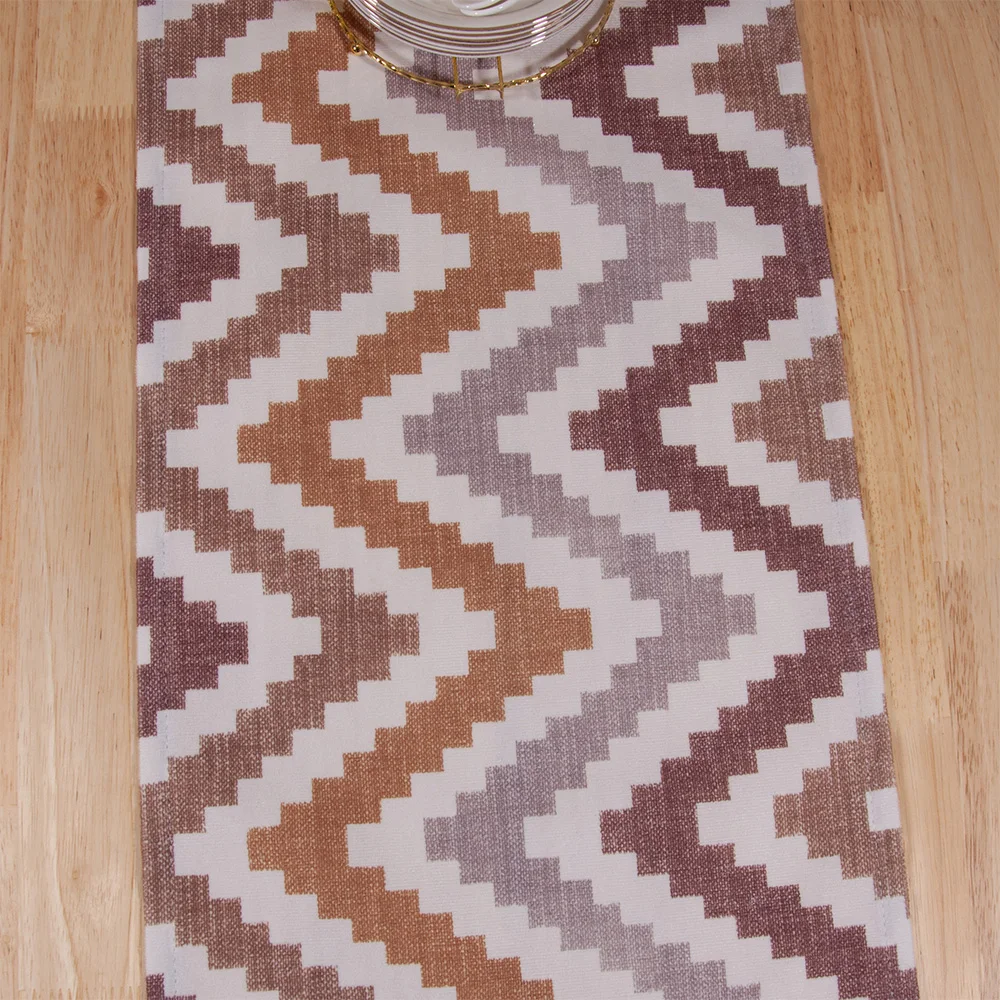 Brown Color Thick Soft Polyester Geometrical Mosaic Waves Printing Table Runner For Wedding Party Banquet Decor Cabinet Cover | Дом и сад