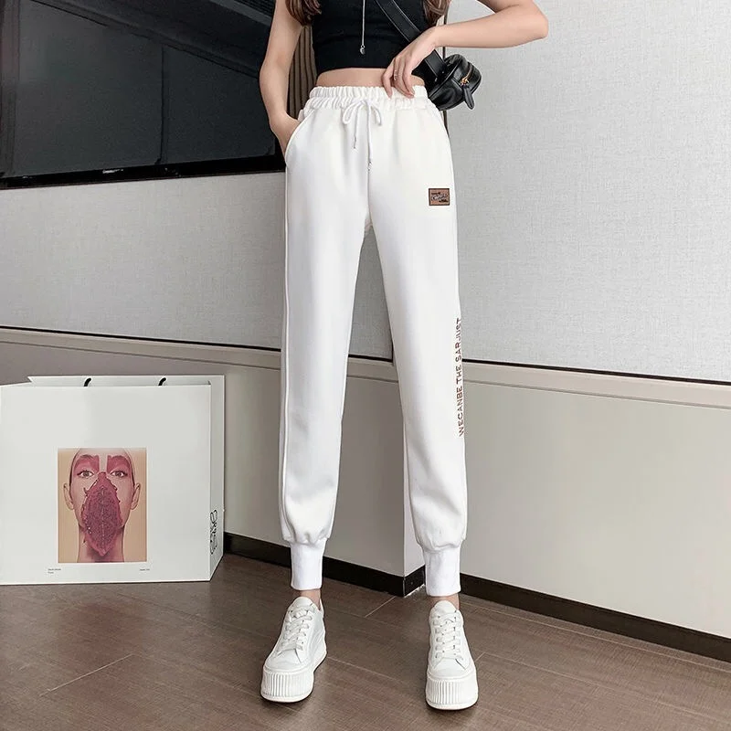 White Harem Pants Women High Waist Loose Korean Embroidery Streetwear Casual Baggy Pants Joggers Trouser Pantalones De Mujer