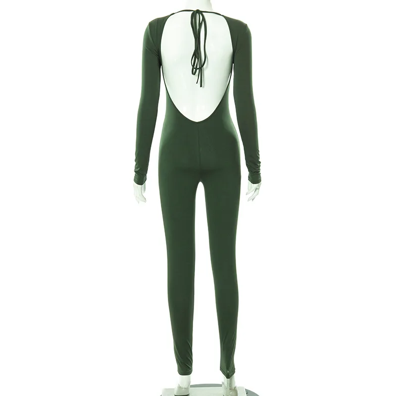Женский спортивный комбинезон с глубоким V-образным вырезом открытой спиной и