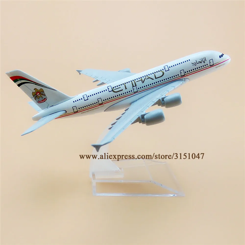 Сплав металла Etihad Air Airline модель самолета Airbus 380 A380 Airways модель самолета Стенд самолета подарки для детей 16 см