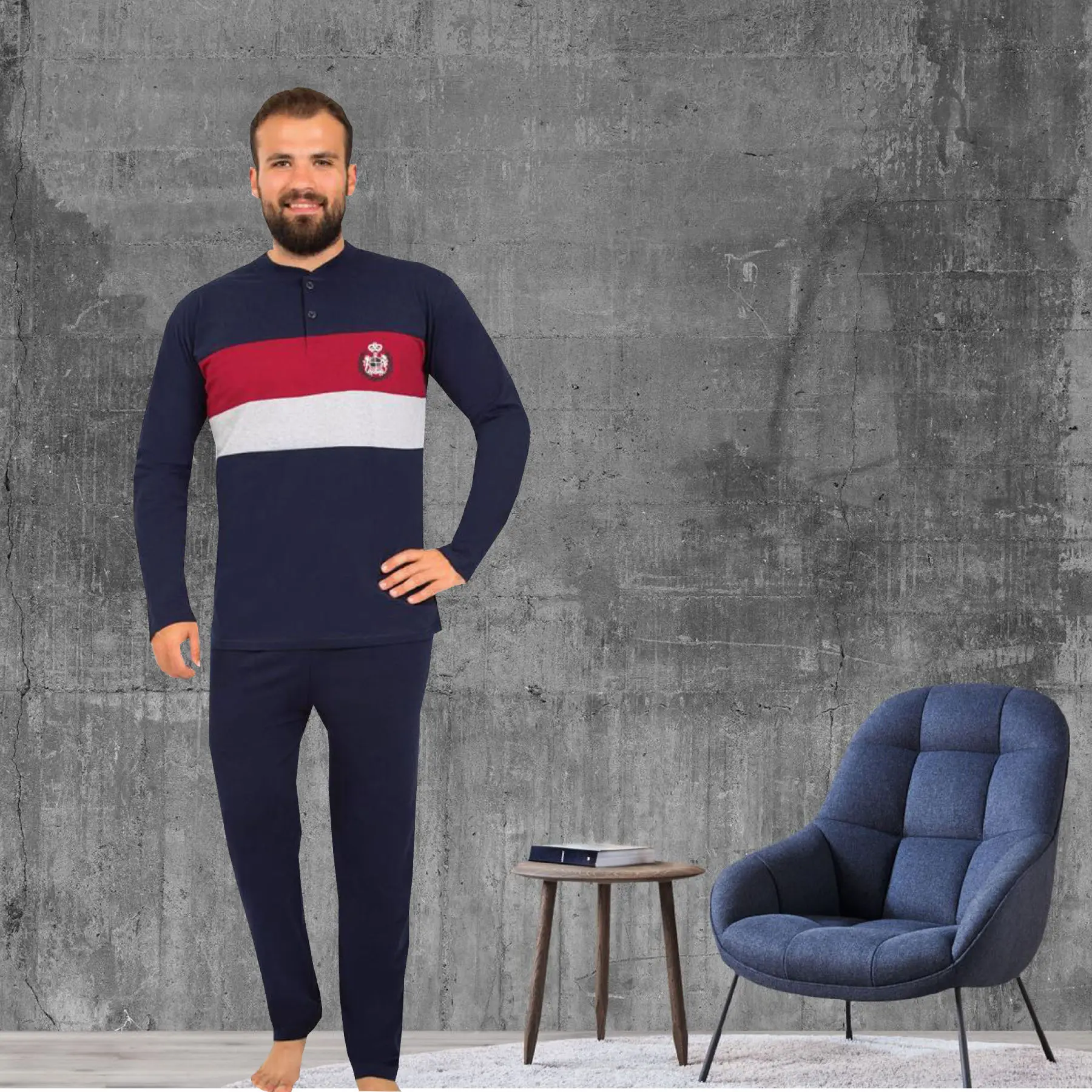 

Tampap Buttoned Cotton Seasonal Long Sleeve Men's Pajamas Set Price and Features-