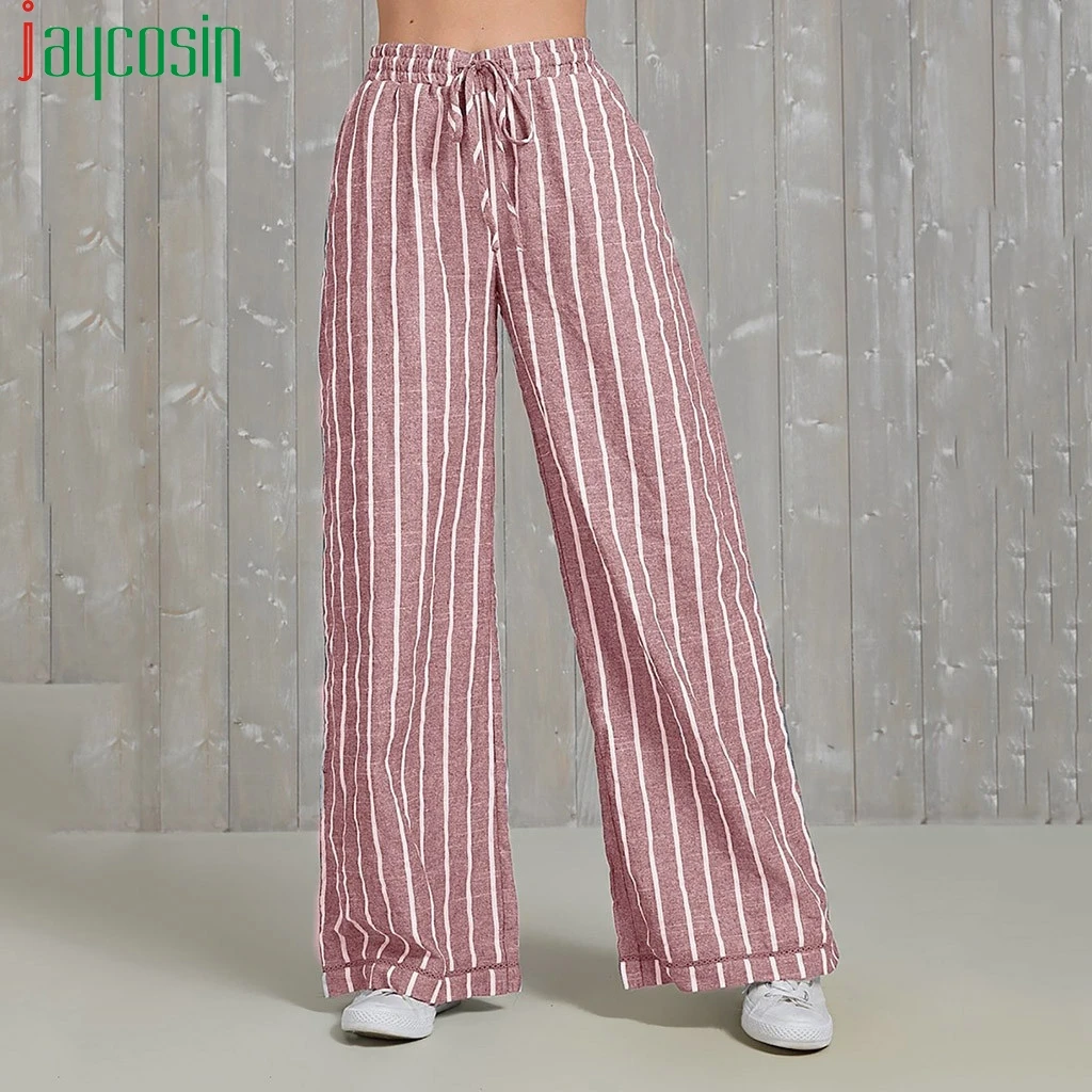 Женские льняные брюки с широкими штанинами Свободные повседневные в полоску
