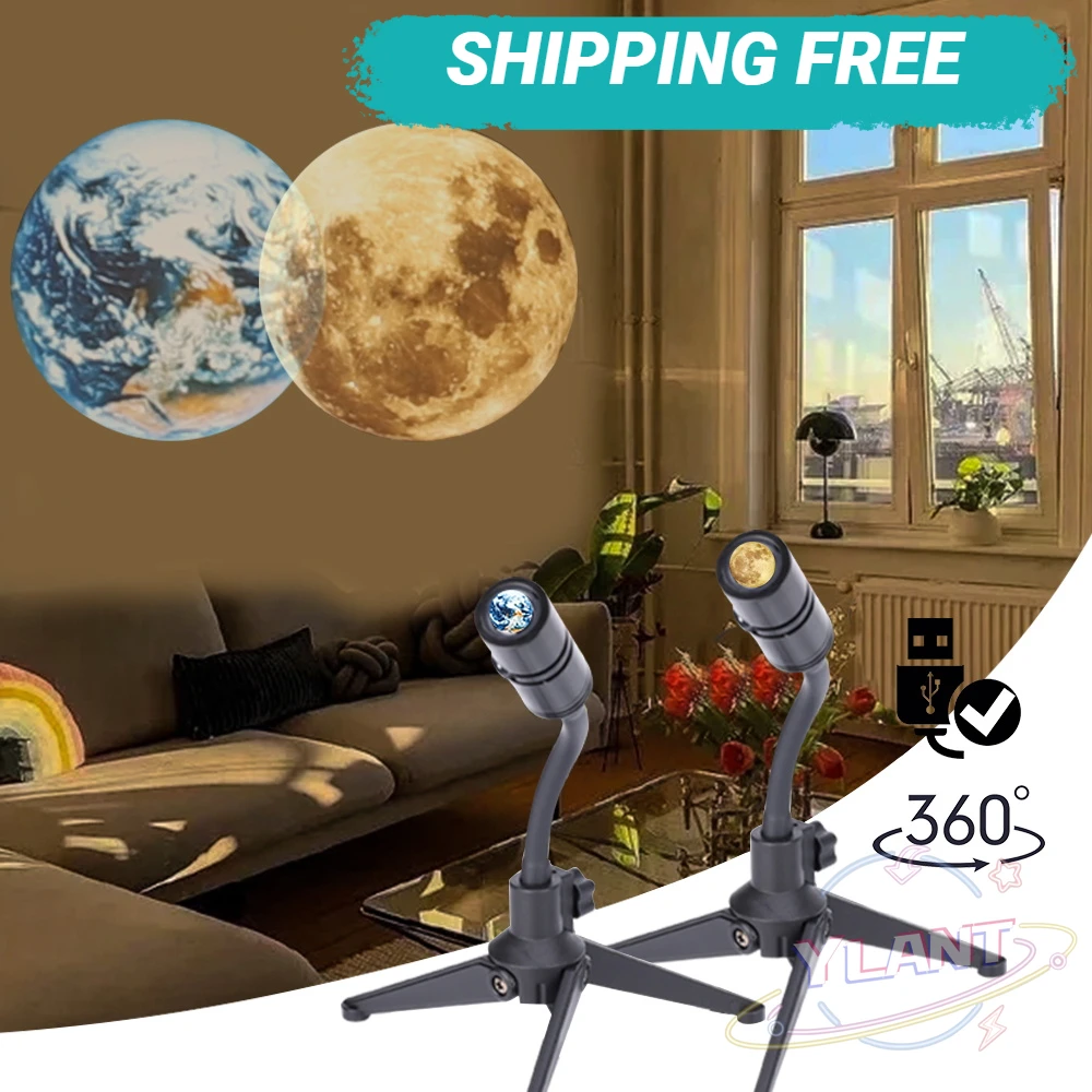 

YLANTStar Projector 2 In 1 Earth Moon Projection Lamp 360 Rotatable Bracket USB Led Night Light For Bedroom Decoration Projector