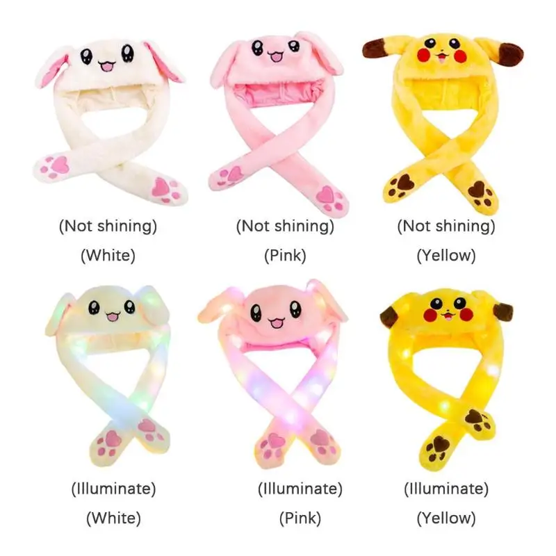 

Lovely Luminous/no light Plush Rabbit Hat Funny Play Toy Up Down Moving Bunny Ears Airbag Toy Hat Girlfriend Children Gifts
