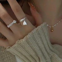 hip hop simple heart pendant geometry couple ring for women wedding fashion jewelry cute valentines day gift