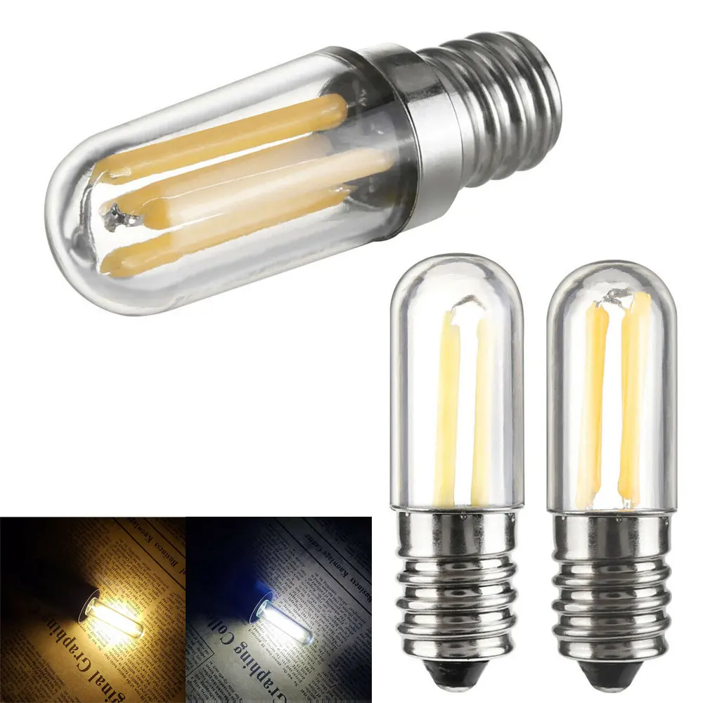 Mini lâmpada com filamento para geladeira, e14, e12, led, luz cob regulável, 1w, 2w, 4w, branca fria, quente, 110v, 220v