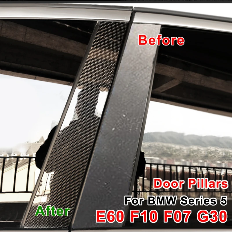 Carbon Fiber Car Window B-Pillar Trim Sticker For BMW Series 5 G30 F10 E60 F07 520i 523i 525i 528i 530i Door Pillars Accessories