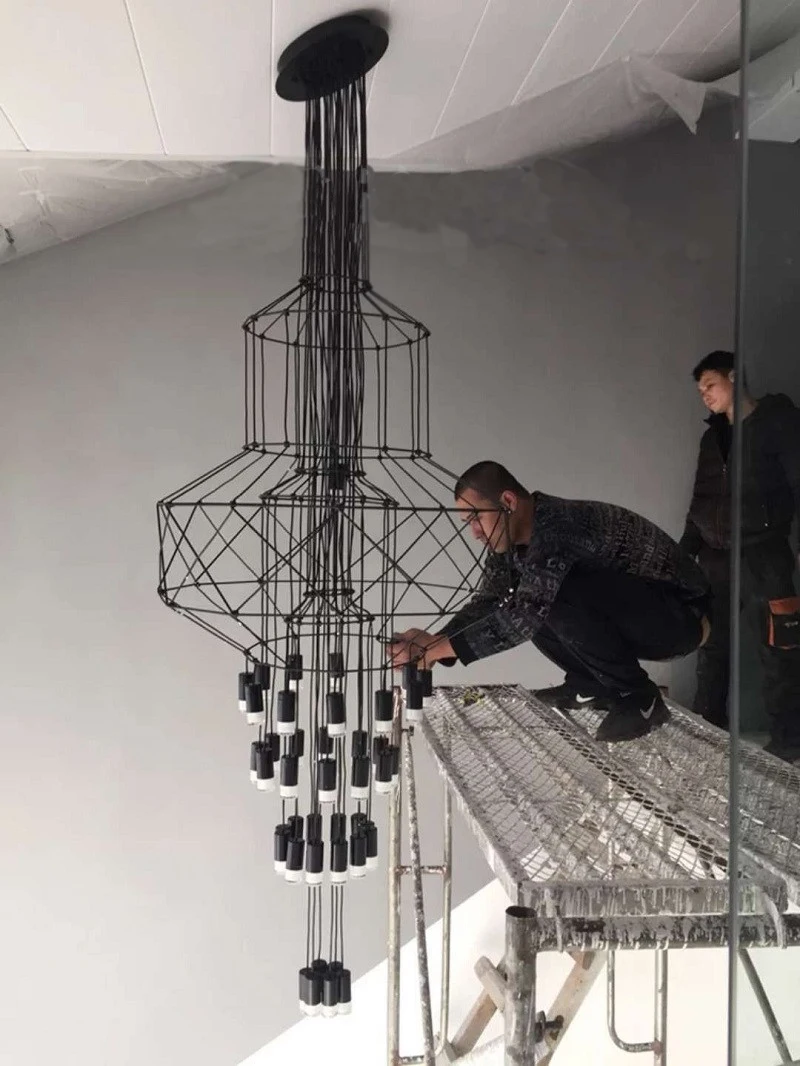 Lámpara de araña de diseño para sala de estar, comedor, dormitorio, nórdica, vestíbulo, escalera, Loft, cocina, lámparas colgantes,Araña de luces de diseño moderno Villa Wireflow Vestíbulo Escalera largas vintage