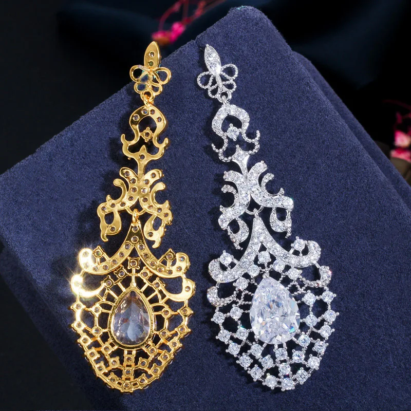 

Exaggerated Earrings Fashion Zircon Drops Bride's Long Hollow Earrings