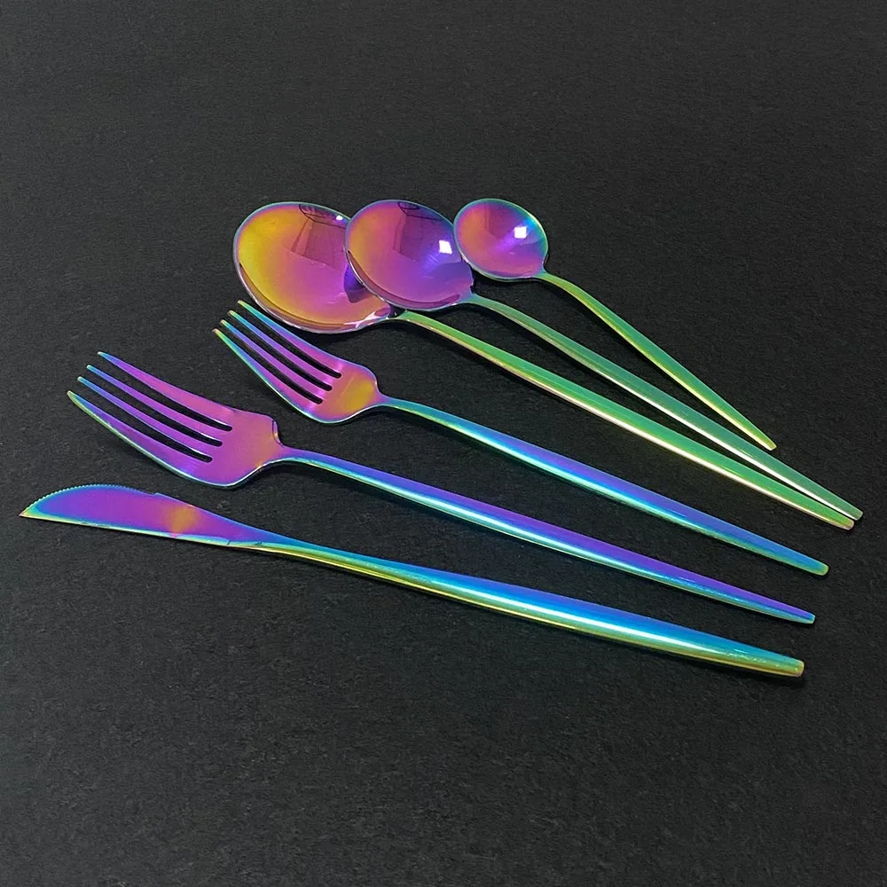 Столовая посуда 6 шт Набор радужных столовых приборов 18/10 столовые приборы из