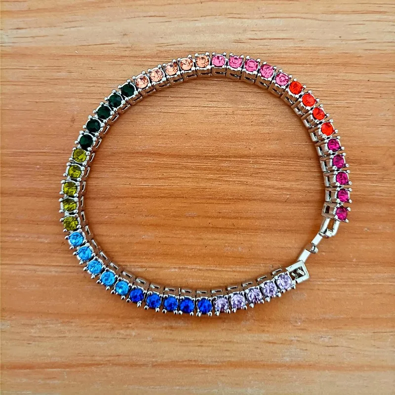 6/8/10inch Hip Hop 4mm Bling Iced Out 1 Row Colorful Rhinestone Tennis Chain Anklet Bracelets For Men/women Jewelry Dropshipper | Украшения