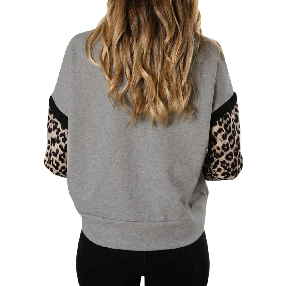 Осенняя Толстовка Женские повседневные толстовки свободные леопардовые с