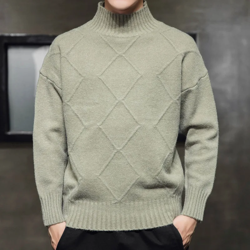 

2020 Autumn Korean Version Men's Sweaters Knitwear Pullover Long Sleeve Fashion City Half High Collar Men's Sweater J890