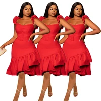 red solid ruffle mini dress spaghetti strap irregular skinny evening party elegant dress sexy v neck vestido s xl