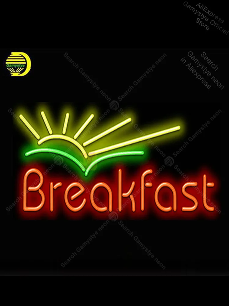 

Breakfast with Sunrise Neon Light Sign Glass Tube Neon Bulbs Sign Decor Room Windows Garage Wall Sign Shopping Hall Sign Board