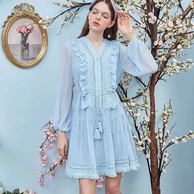 Женская французская повседневные свободные шифоновый пояс со шнуровкой и