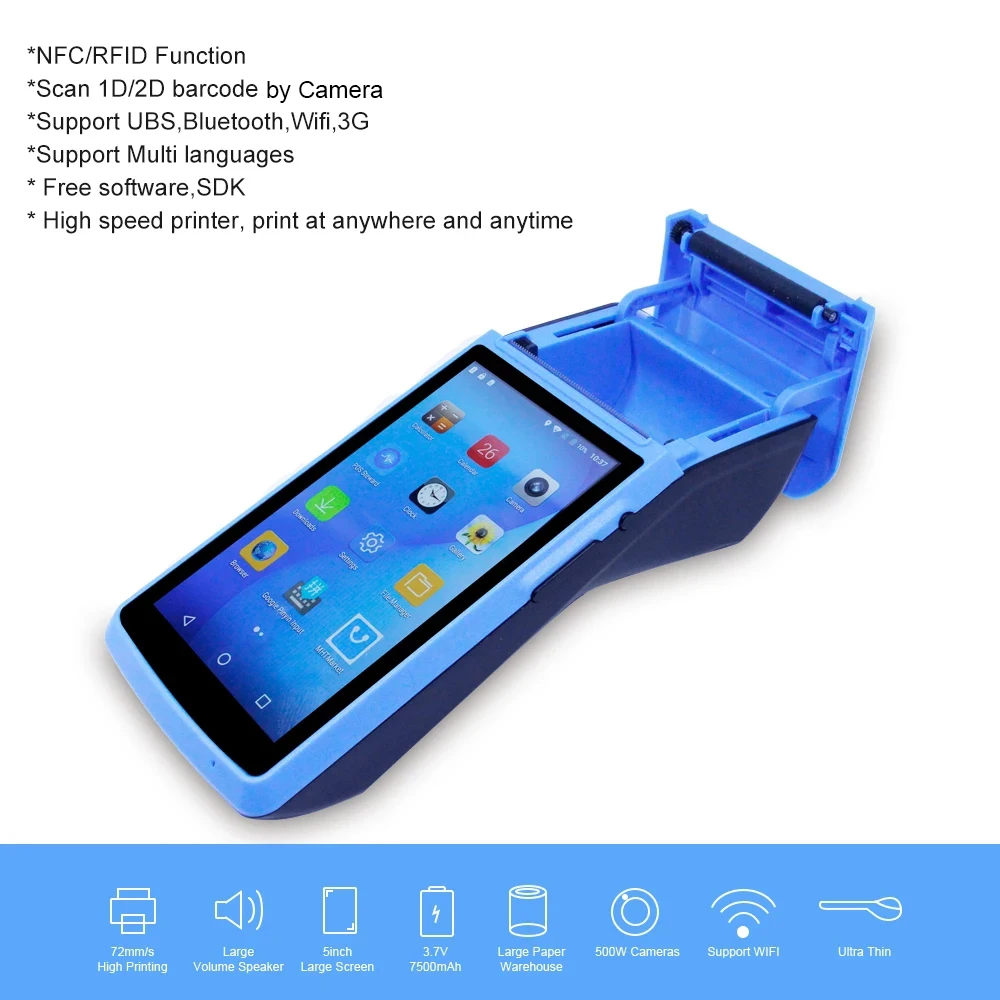 Android 6 0 NFC PDA POS чековый Bluetooth 58 мм Принтер термальный сканер штрих кода с помощью