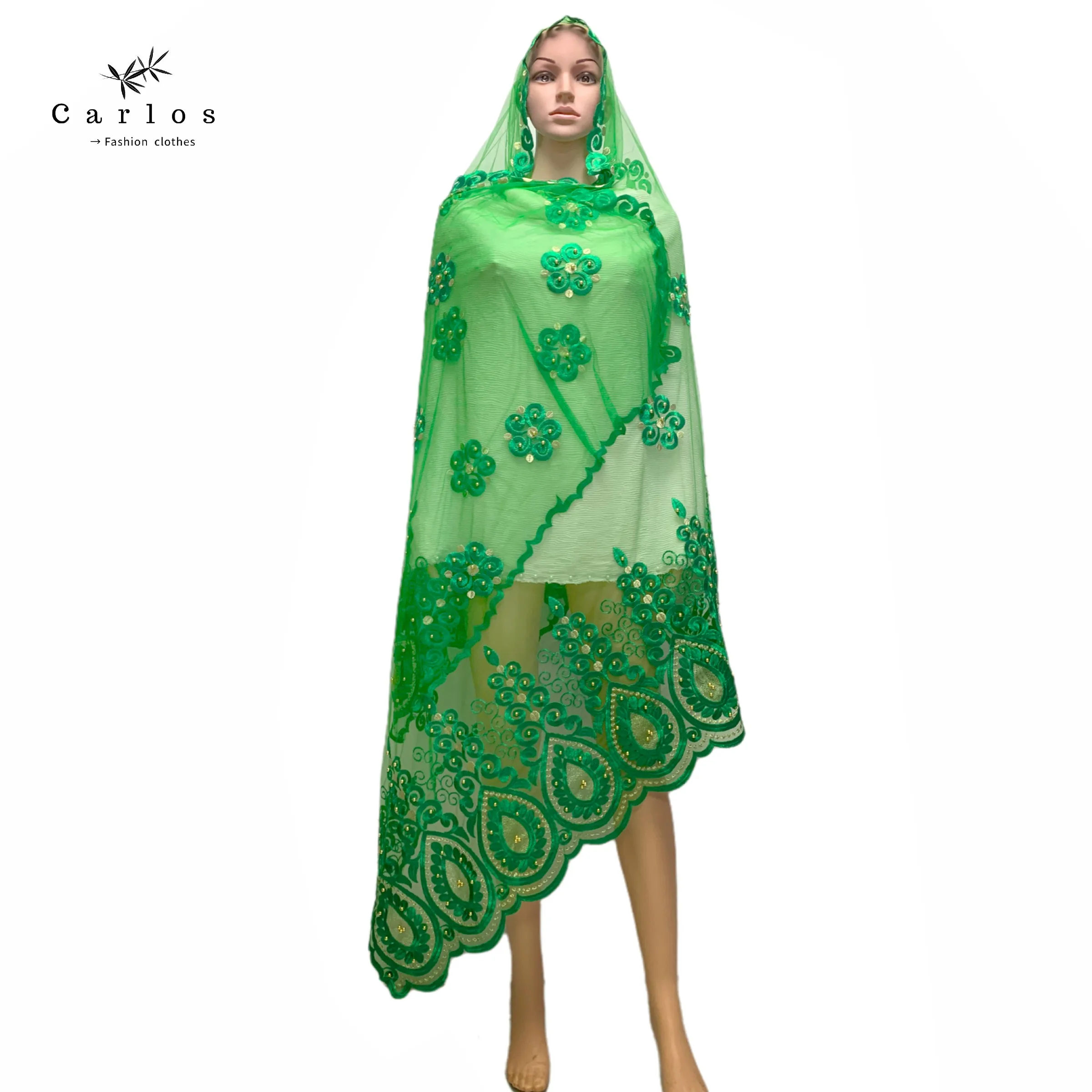 

Новый комплект из обуви в африканском стиле мусульманских Для женщин шарф хорошее качество плотная вышивка с камнями мягкий шарф из тюли дл...