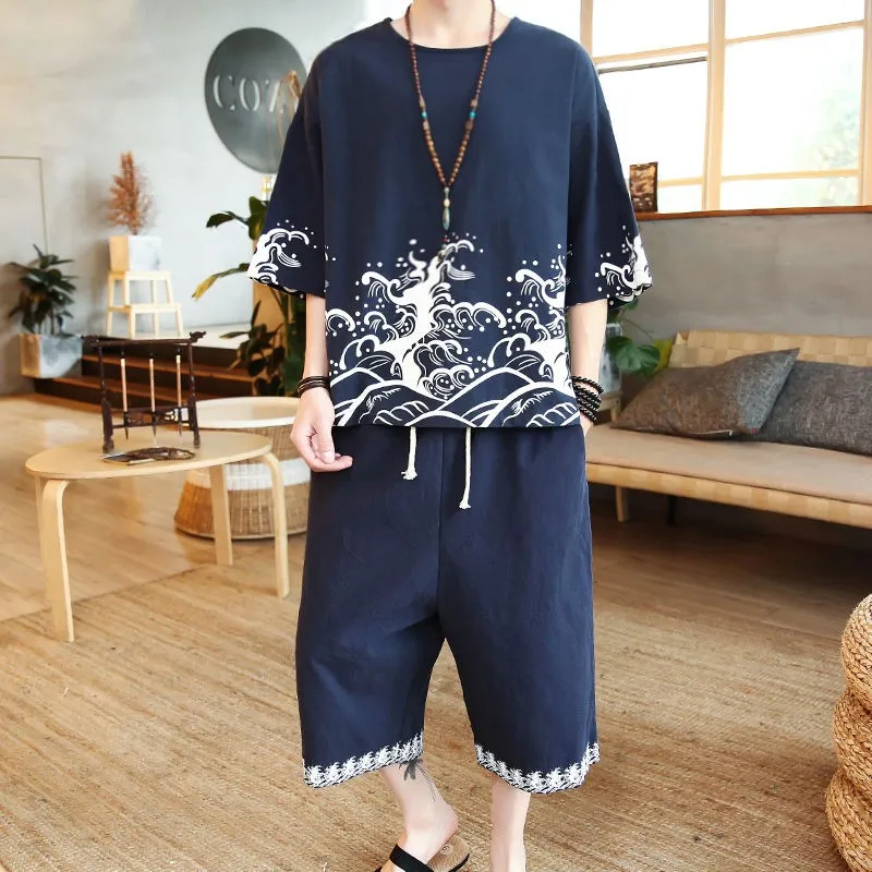 

Hanfu tops and sweatpants two piece set mens clothes jogger set men's clothing 2020 summer men outfit set Chinese matching sets