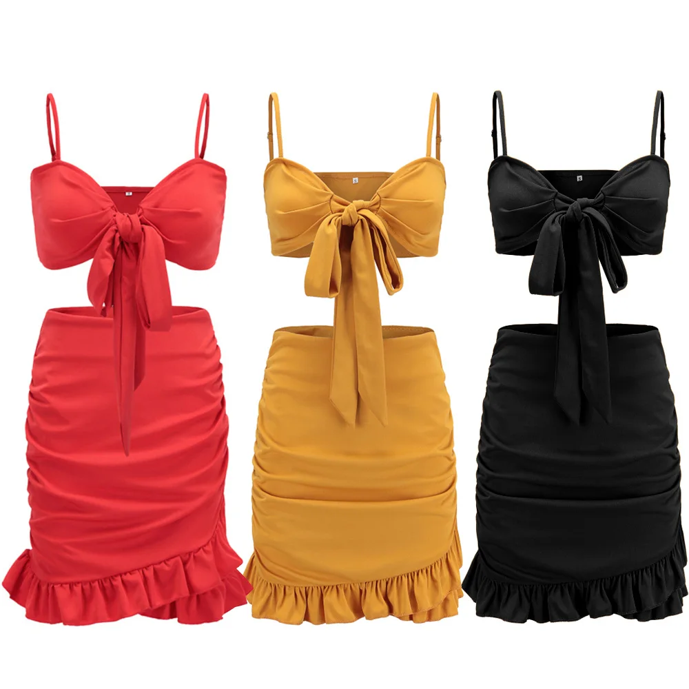 Сексуальный комплект из двух предметов женские летние костюмы с юбкой