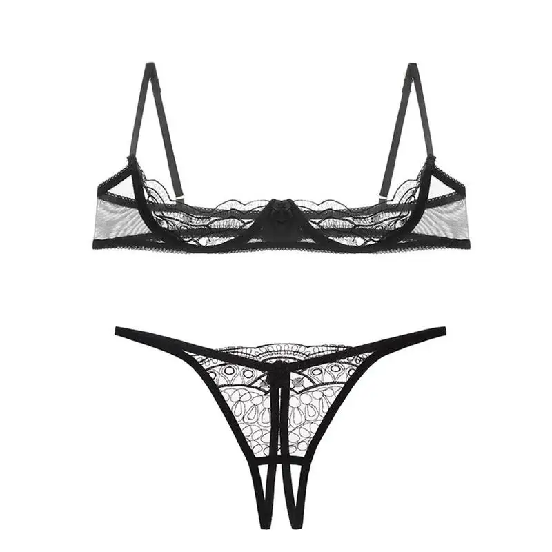 

Женский сетчатый бюстгальтер с вышивкой, три точки, полуподдерживающие полые стальные бюстгальтеры, женское сексуальное прозрачное экзоти...