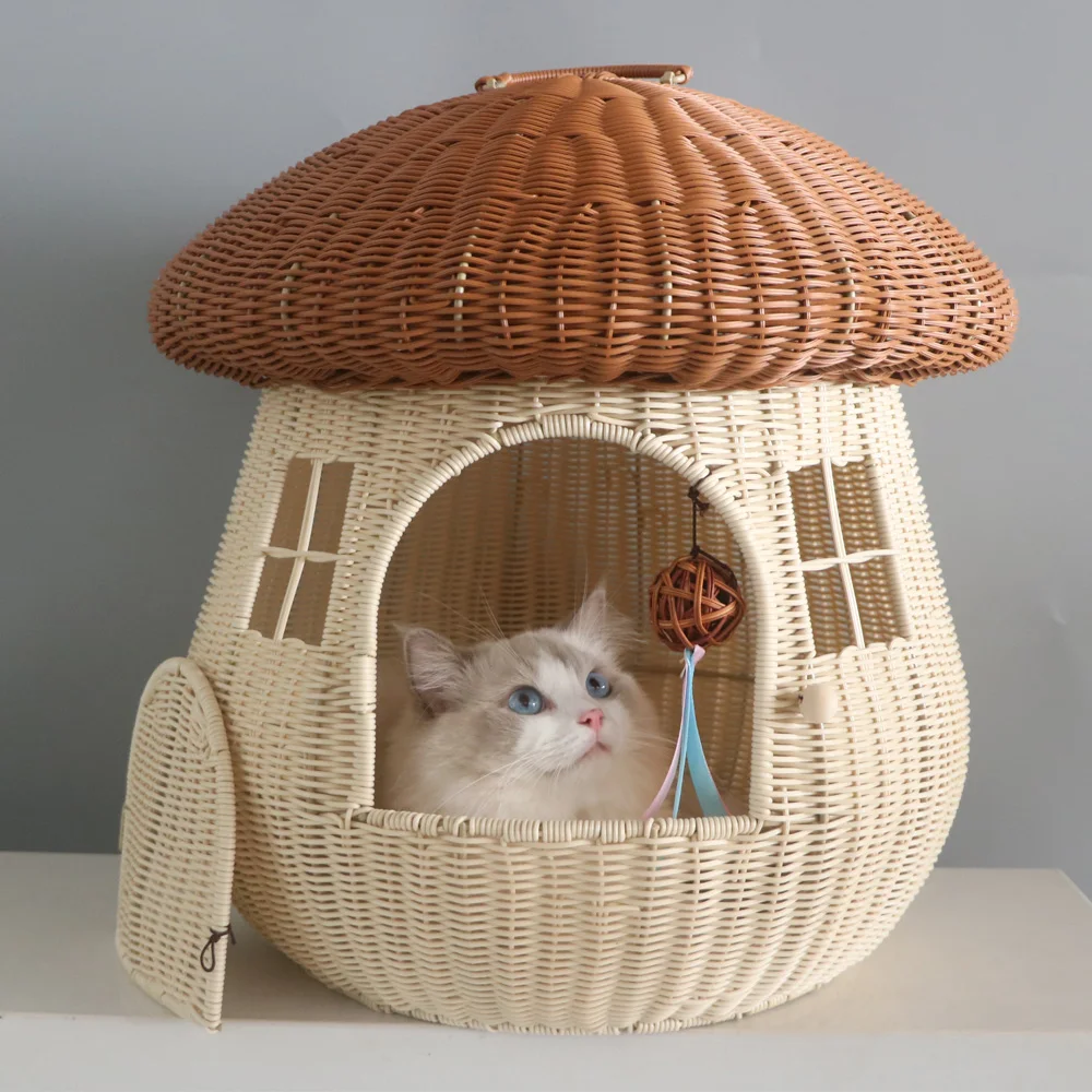 

Универсальный домик для домашних животных TT Cat Nest, всесезонный домик для грибов, зимний теплый ротанговый закрытый Съемный и моющийся