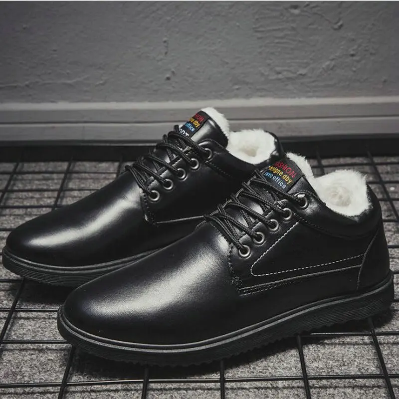 Мужские зимние теплые меховые модные ботинки на шнуровке с круглым носком