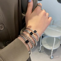 zn thick silver color charm bracelets bangles for women new fashion jewelry curb cuban black zircon chain bracelets