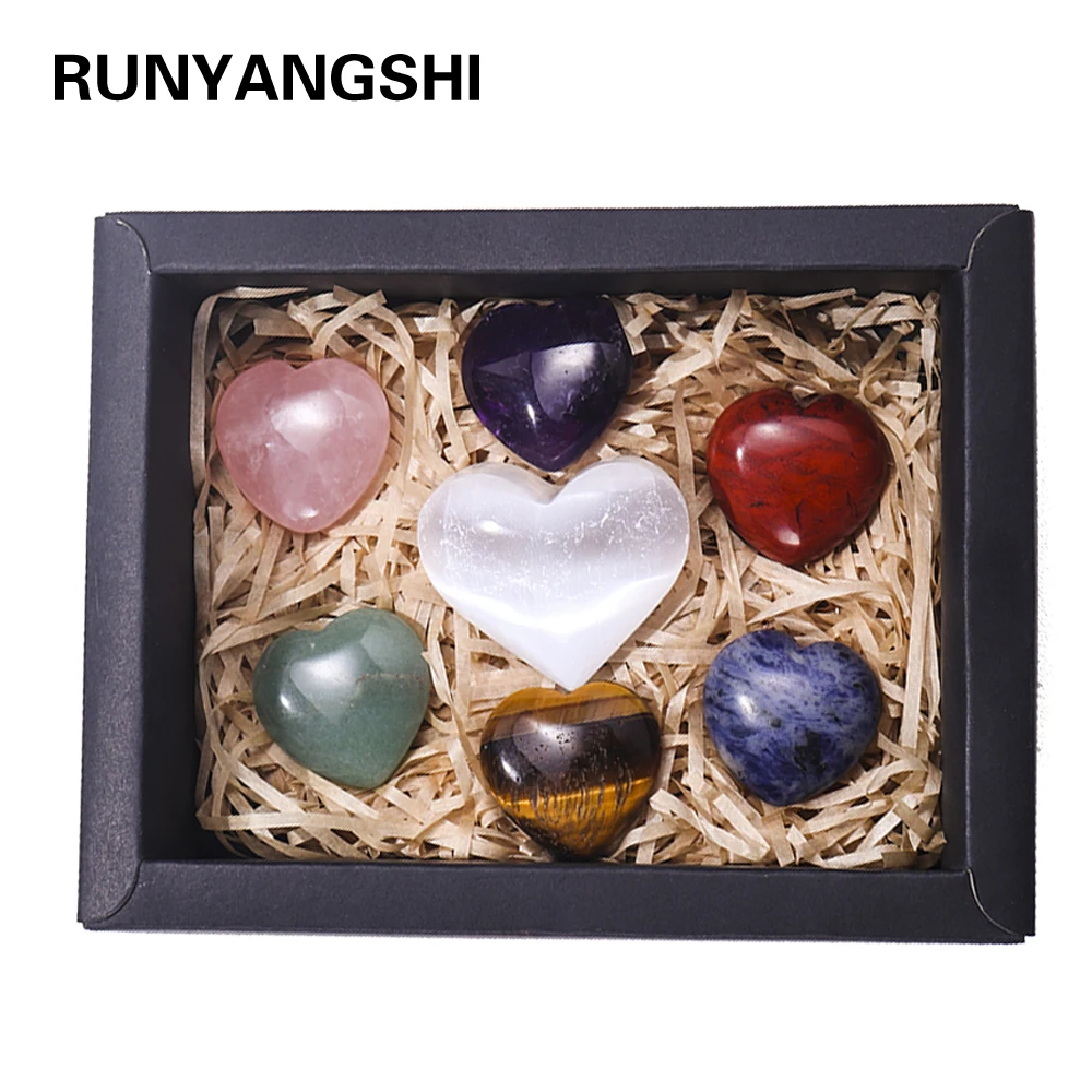 

7 шт./компл. натуральный кристалл семь чакр набор сердца для медитации терапия драгоценный камень подарок для женщин