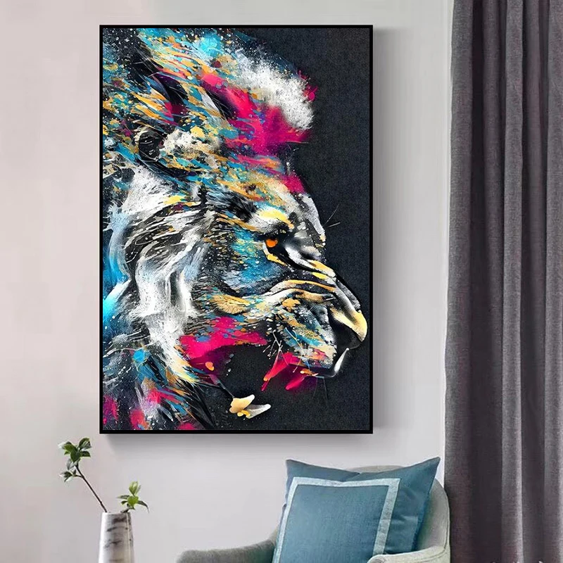 

Colorful Animals Abstract Art Roaring Lion Canvas Art Posters and Prints Home Wall Decor Pictures Lion Art Canvas Paintings