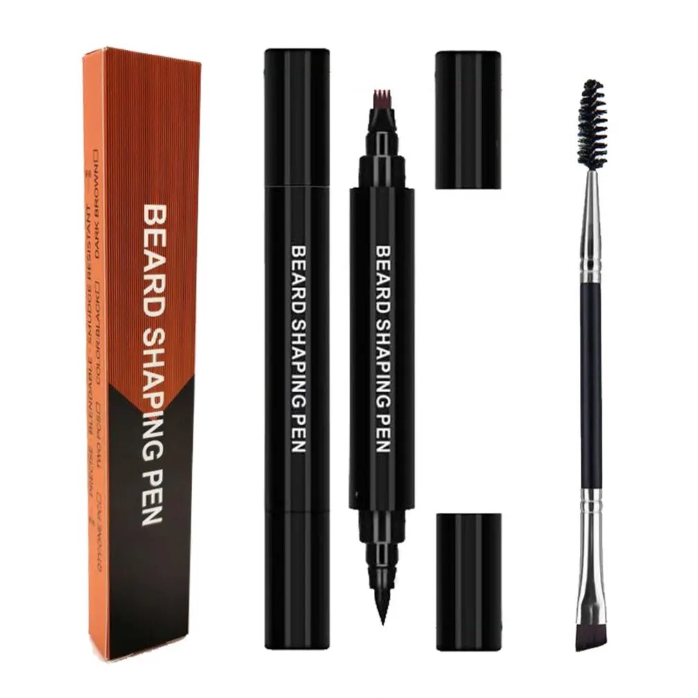

2 In 1 Four-Pronged Tip Waterproof And Sweat-Proof Beard Pencil Filler Men's Beard Pen Beard Filling Pen With Brush Kit