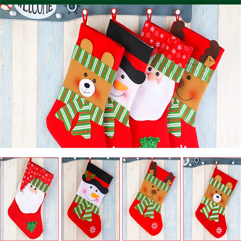 

2021 Navidad Kerst Xmas Decor Red Green Striped Snowflake Christmas Socks Christmas Decorations for Home Christmas Tree Pendant