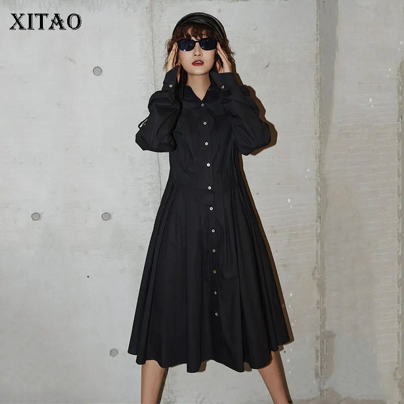 XITAO Высокая талия Плиссированное Длинное Платье женское Модное Новое 2019 осеннее