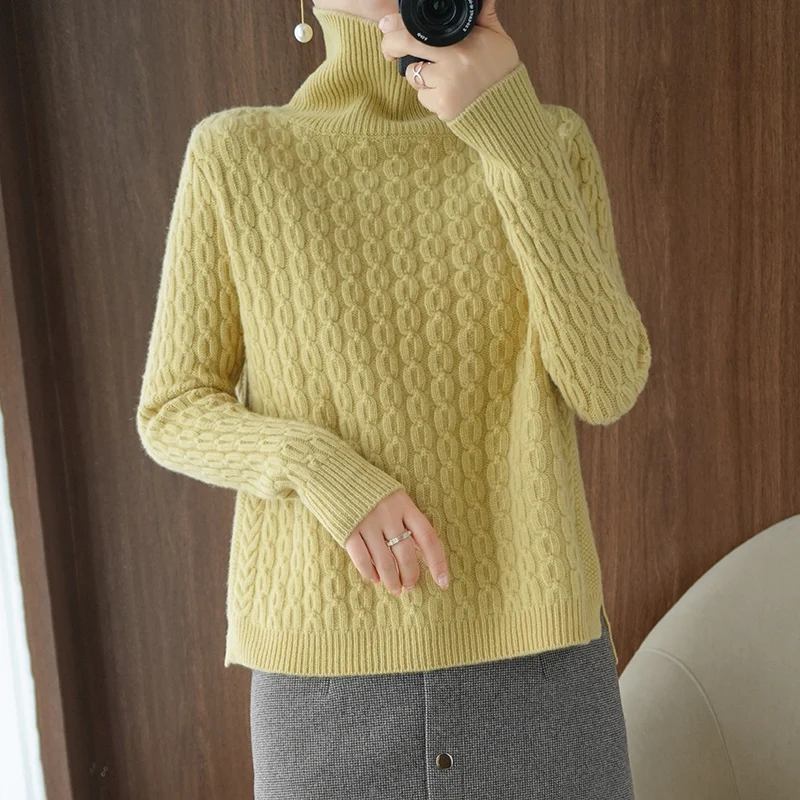 adohon 2020 woman winter 100% Cashmere sweaters autumn knitted Pullovers High Quality Warm Female thickening Turtleneck