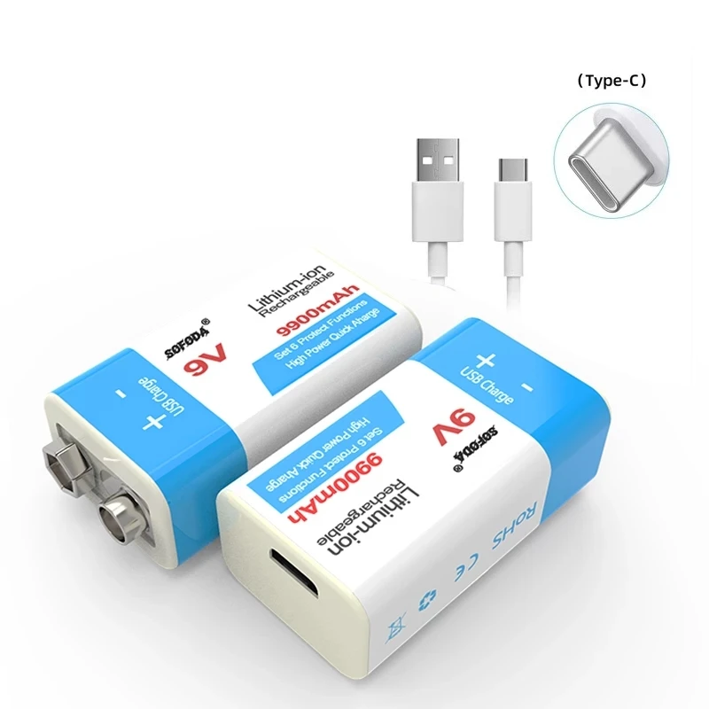 Литий-ионная аккумуляторная батарея 2021 9 В 9900 мАч батареи Micro USB литиевая для