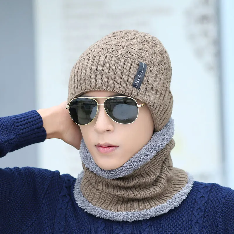 Зимние шапки мужской шарф вязаная шапка маска шапочка теплый мешковатый зимний