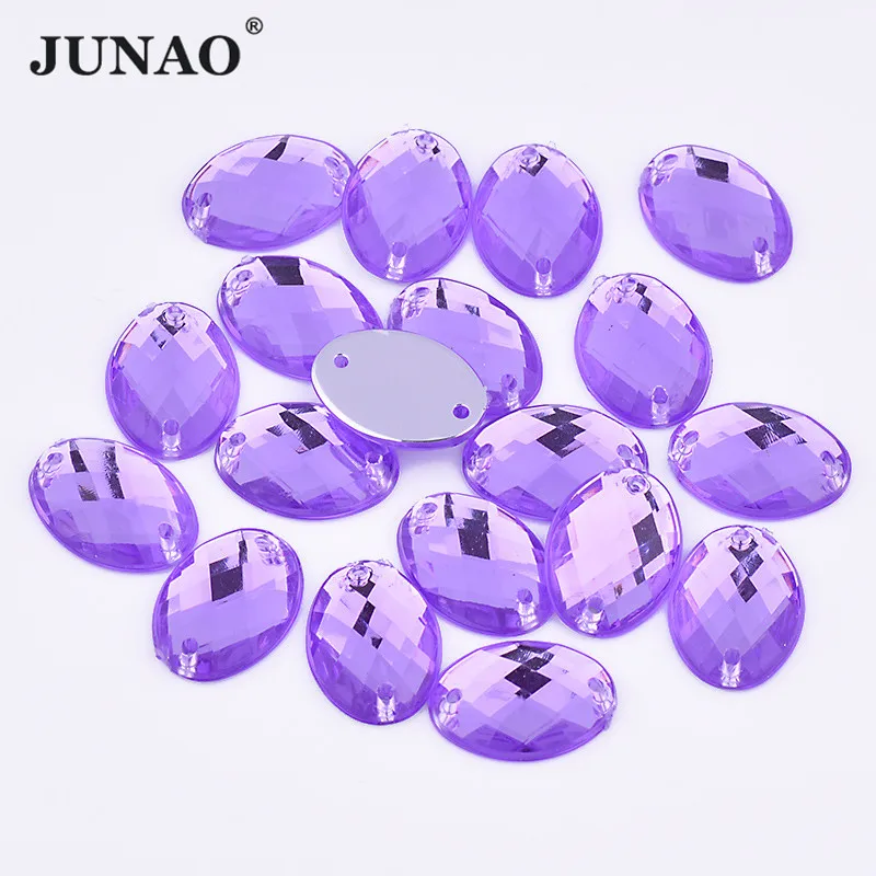

JUNAO 13x18mm 18x25mm Light Purple Sewing Flatback Rhinestones Oval Acrylic Beads Sew On Strass Crystal Stones For Decoration